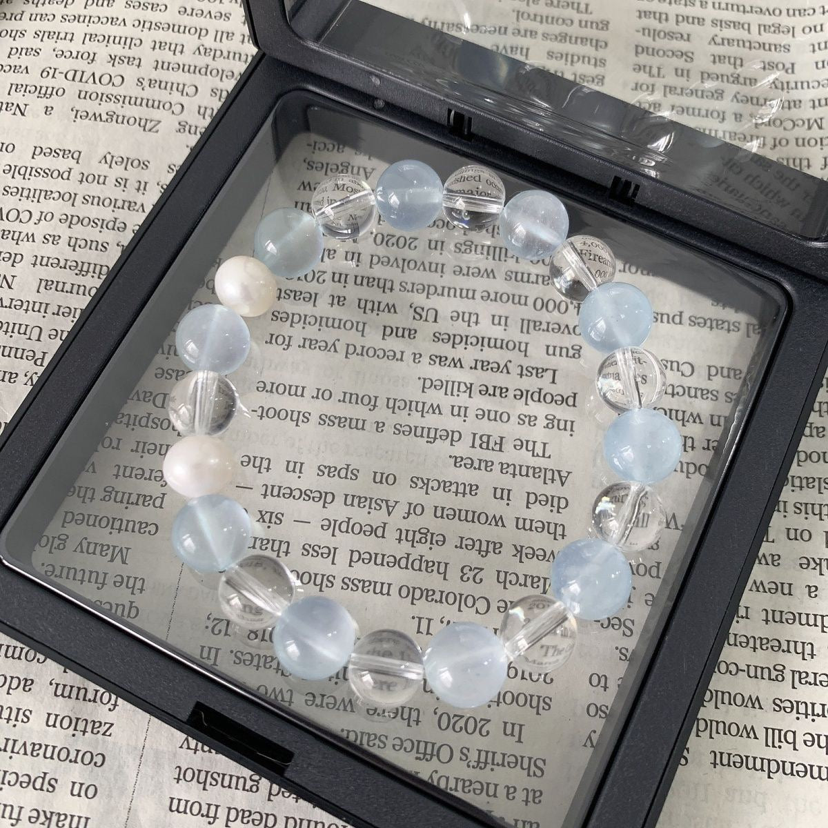 Designer Bracelet with Pearl, Aquamarine and Clear Crystal BR004