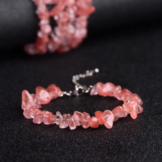 Watermelon Red Crushed Stone Bracelet (Adjustable) BR008