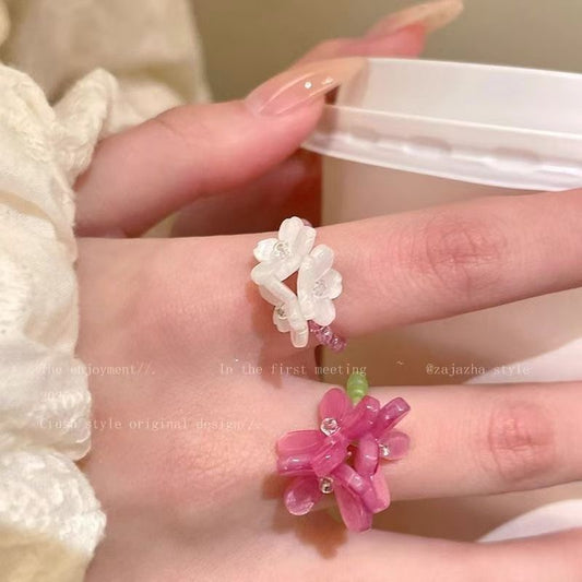 Elastic Cord Beaded Flower Ring BR041