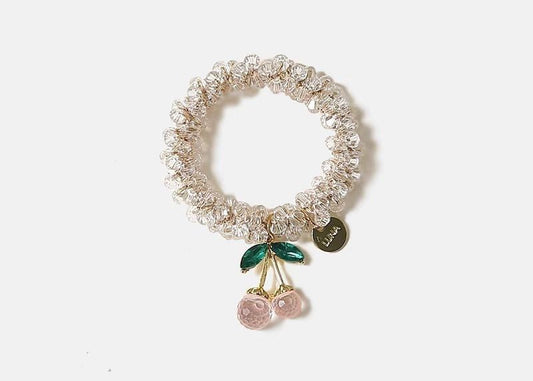 Light Color Rhinestone Beaded Hair Tie Pink Cherry Style HA003